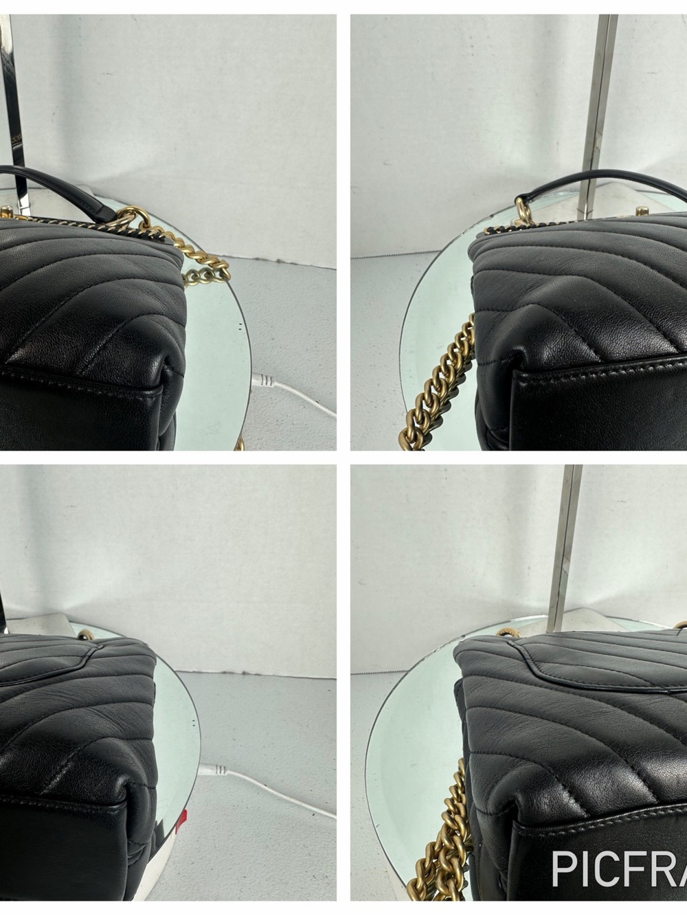 CHANEL Black Chevron Top Handle Chain Shoulder Bag Gold Hardware - Picture 7 of 12